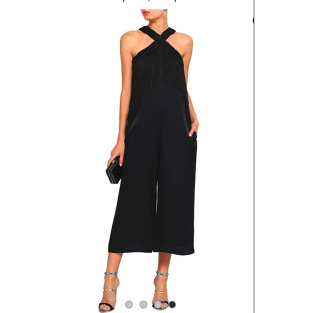Rachael Zoe Women's "Maria" Wide Leg Fringe Jumpsuit in Black (Size 10) NWT